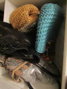 lot 90 image: qty 5 purses wicker design, black, turquoise and more