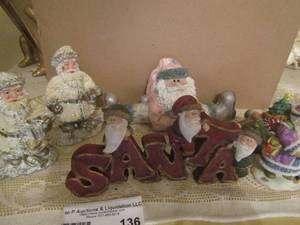 lot 136 image: Santa sign, hanging Santa saying hoho, 2 white Santa clauses and more
