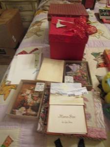 lot 240 image: lot of new and used holiday cards with envelopes, 2 empty dcor boxes
