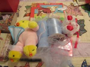 lot 239 image: victory wooden cow puzzle stuffed animals, baby blue ribbon and more