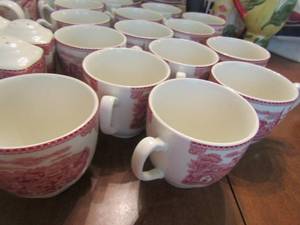 lot 153 image: Johnson Brothers dish set includes, 1 night light-- 9 coffee cups-- 16 tea cups-- 2 sets of salt & pepper shakers