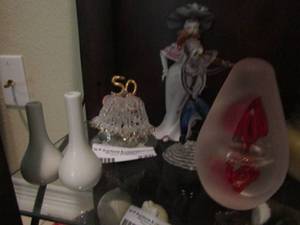 lot 220 image: 50th years glass bells, FF small white vases,Ardco fine quality porcelain figurine and more