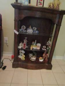 lot 217 image: 3 tier wooden shelf with glass shelfs size 36x24x12 CONTENTS NOT INCLUDED ONLY SHELF