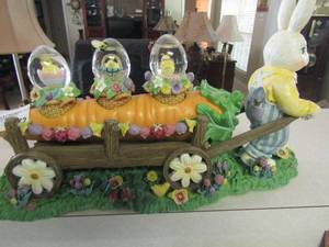 lot 172 image: 17 inch Easter dcor bunny pulling a wagon