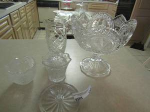 lot 188 image: crystal lot includes, candy dishes, flower vase, candle stick holders and more