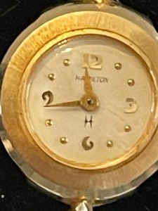lot 1 image: LADIES HAMILTON WATCH - VINTAGE,  14 KT GOLD