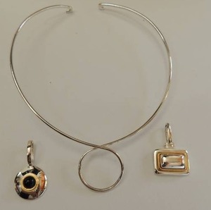 lot 524 image: sliver neck choker with 2 drop