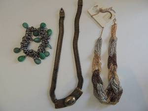 lot 536 image: green bracelet, 1 brass necklace and one necklace NWT