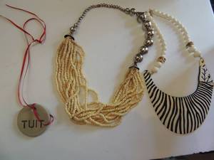 lot 511 image: necklaces- zebra strip and silver and seed beads