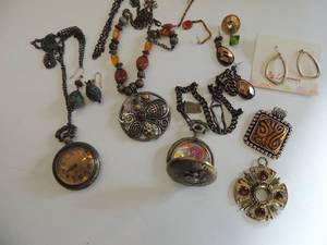 lot 567 image: 2 pocket watches with chains 9 1 tweety bird) drops necklaces and earrings