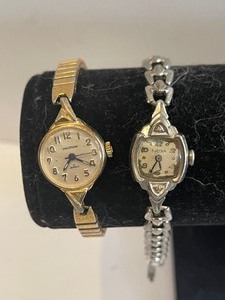 lot 519 image: BULOVA  LADIES  WATCH 10K RGP S426537  & WALTHAM LADIES WATCH 17 JEWEL  GOLD FLEX BAND