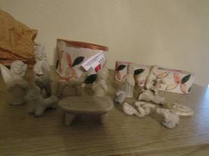 lot 111 image: cement nativity set has broken pieces