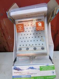 lot 40 image: City loft bath faucet NIB, New waterfall shower sprayer NIB, box is damaged