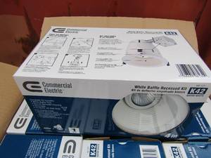 lot 68 image: Commercial electric easy to install white baffle resest kit light, qty 6 per box all new