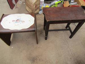 lot 74 image: 162014 small stool or bench-,   202311 small wooden side table