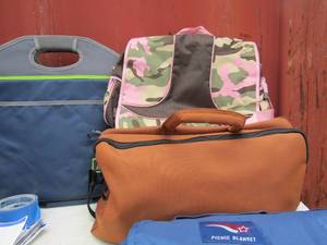 lot 80 image: Fishing bags, lunch bags, picnic blanket, all new