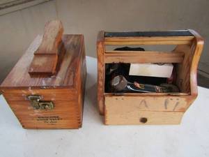 lot 106 image: 2 vintage shoe shine kits with used products inside qty 2 shoe boxes