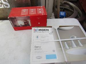 lot 137 image: Tiella hanging light NIB qty1, Moen  Darcy bathroom faucet NIB qty 1