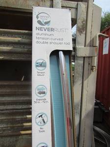 lot 142 image: Zenna never rust tension curved double shower rod NIB,