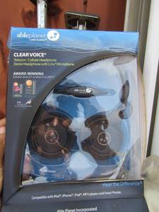 lot 161 image: Work gloves new, NIB clear voice cellular headphone, Belkin lap top to HD TV NIB connector