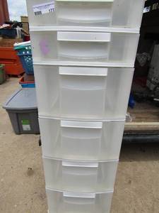 lot 177 image: 6 drawer white rolling storage cart, fair condition