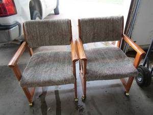 lot 221 image: qty 2 wooden with patted seats rolling office chairs