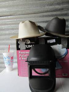 lot 278 image: White and black western hard hat qty 2- new black welding hat
