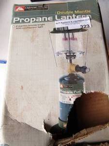 lot 323 image: Ozark trail double mantel propane lantern NIB, box has minor damage