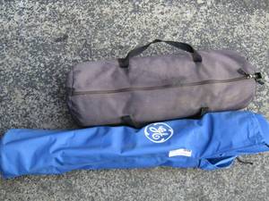 lot 330 image: Blue fold up chair in bag and a used 2 man tent in carrying bag, both used