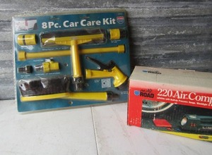 lot 29 image: Car care kit NIP, detail set-- 220 air compressor with flash light used for car truck NIB