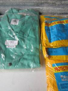lot 24 image: New yellow Hazard suits qty 4 size XL all new-- 2 XXL Fastenal green work jackets New in pack qty 2