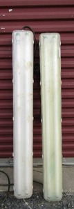 lot 13 image: Halogen work shop hanging lights qty 2