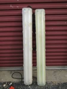 lot 393 image: work shop halogen hanging lights unknown working condition qty 2