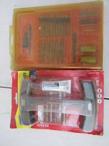 lot 417 image: monkey grip tire tool kit, dremel set used,