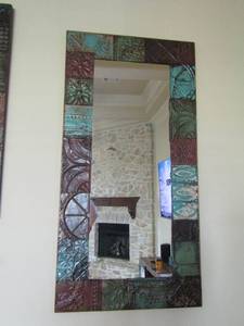 lot 30 image: LARGE VINTAGE WALL ART MIRROR FRAMED IN METAL BEAUTIFUL ART 58 X 30