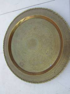 lot 53 image: BRASS TRAY - ETCHED Made in Hong Kong, - 24 diameter