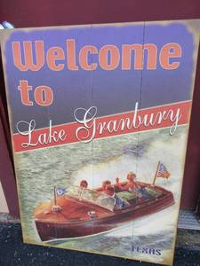 lot 54 image: Welcome to LAKE GRANBURY wooden wall art 3828