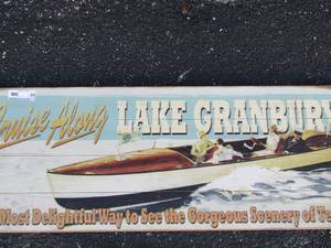 lot 55 image: Lake Granbury wooden sign with boat in picture 1436