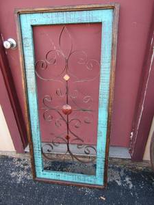lot 62 image: Turquoise wood and metal wall art 4723