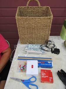 lot 74 image: Office lot includes wicker basket, stapler and more