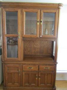 lot 91 image: 2 piece dark wood China hutch 3 glass doors with 5 door storage compartment- 825416