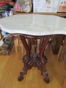 lot 94 image: 262619 wood side table with grey marble top, beautiful piece