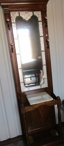 lot 106 image: VINTAGE Hall Tree coat hanger with mirror front, small granite top piece, -- 772112 (coke pc not included)