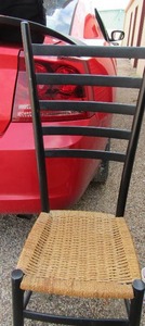 lot 109 image: High back black Wicker seated kitchen chair--  421514