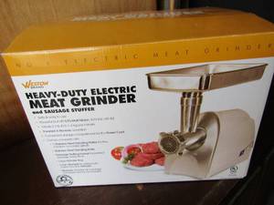 lot 128 image: Weston brand heavy duty meat grinder and sausage stuffer, NIB