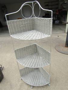 lot 150 image: 3 tier wicker bathroom corner shelf  39IN HT -