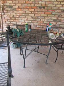 lot 886 image: metal outdoor patio set,4 chairs,28in tall outdoor table-diameter54