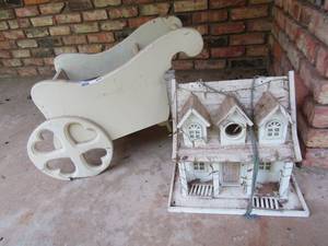 lot 922 image: flower garden dcor wheel barrel and white 2 story bird house