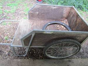 lot 943 image: 2 wheel wooden metal frame  yard cart