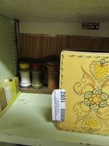 lot 1092 image: various salt and pepper shakers, wooden tissue cover